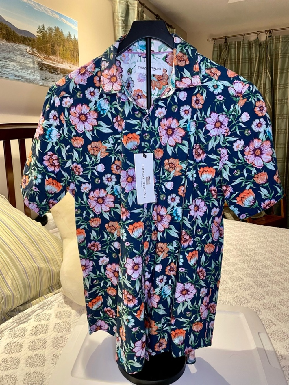 Green Floral Short-Sleeve Button-Down Shirt